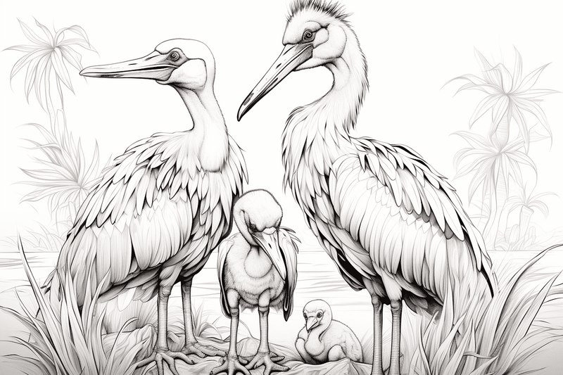 Colouring pages, bundle of marabou storks, 25 images
