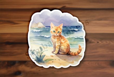 Cat on the beach, watercolour