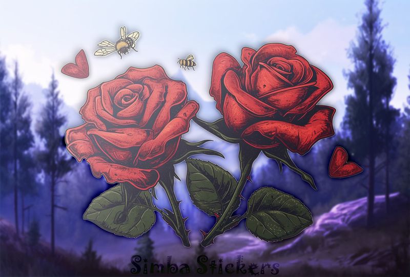 Bees approaching red rose flowers