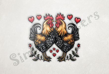Hen and rooster chicken in love