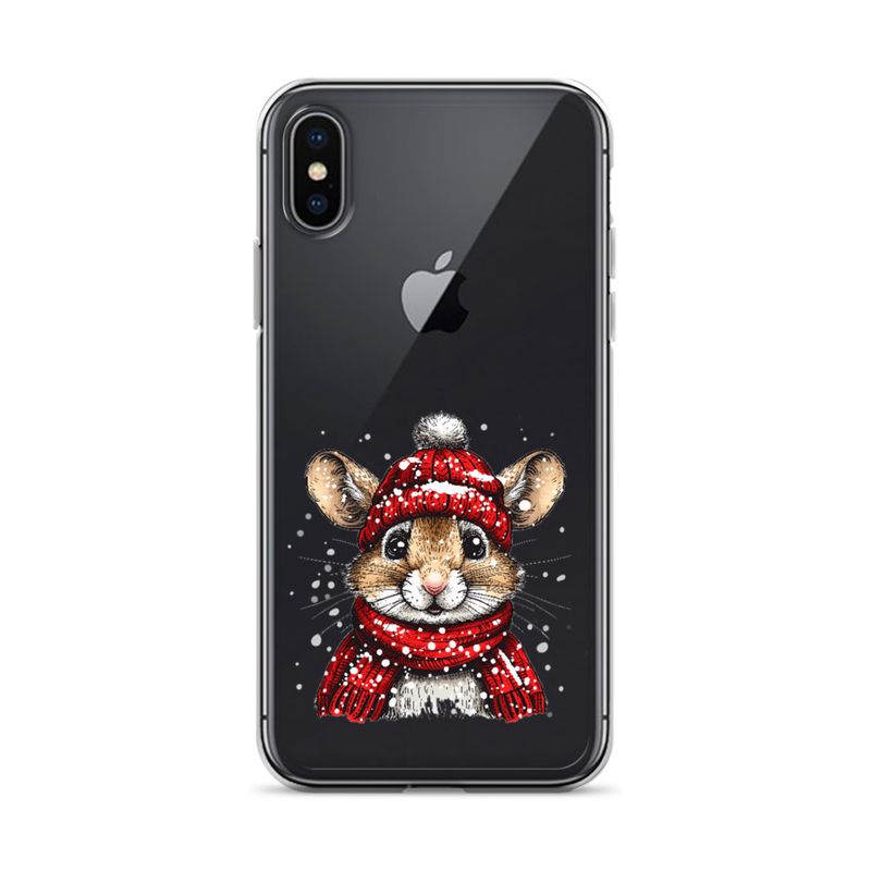 Clear Case for iPhone, Mouse wearing red winter hat and scarf in the snow, xg8dl3