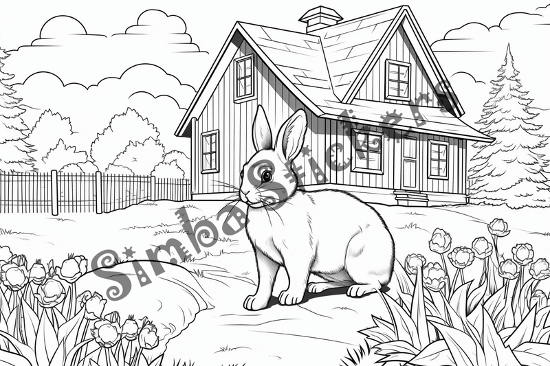Colouring pages, bundle of rabbits in leaves or flowers, 10 images
