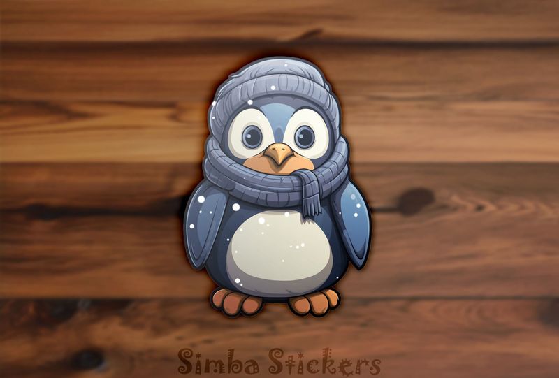 Penguin wearing scarf in the snow, ipn5zd
