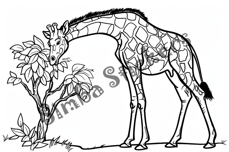 Colouring pages, bundle of giraffes towering above trees and shrubs, 10 images