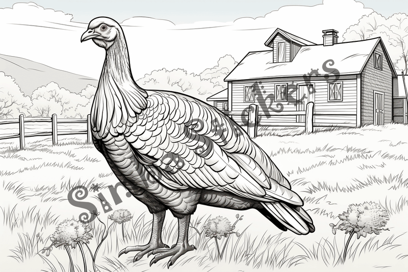 Colouring pages, bundle of turkeys on a farm, 10 images