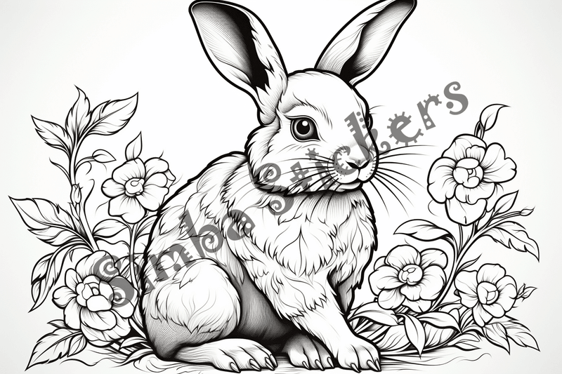 Colouring pages, bundle of rabbits in leaves or flowers, 10 images