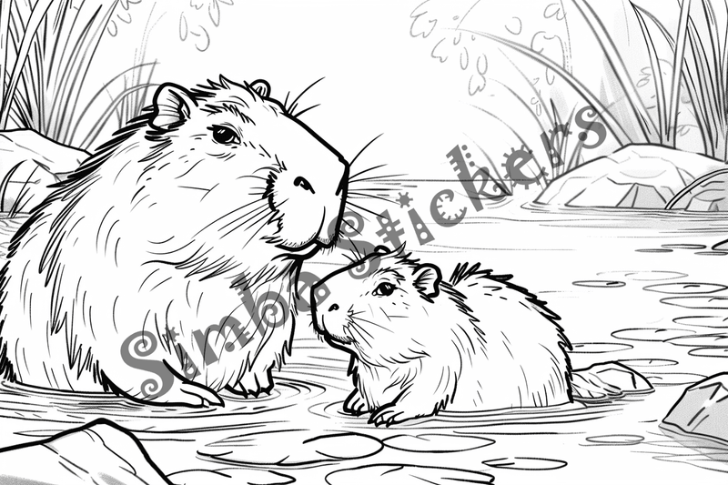 Colouring pages, bundle of capybaras, 50 images