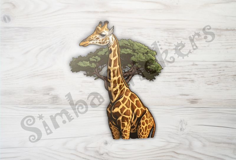 Giraffe in front of tree, towering above it