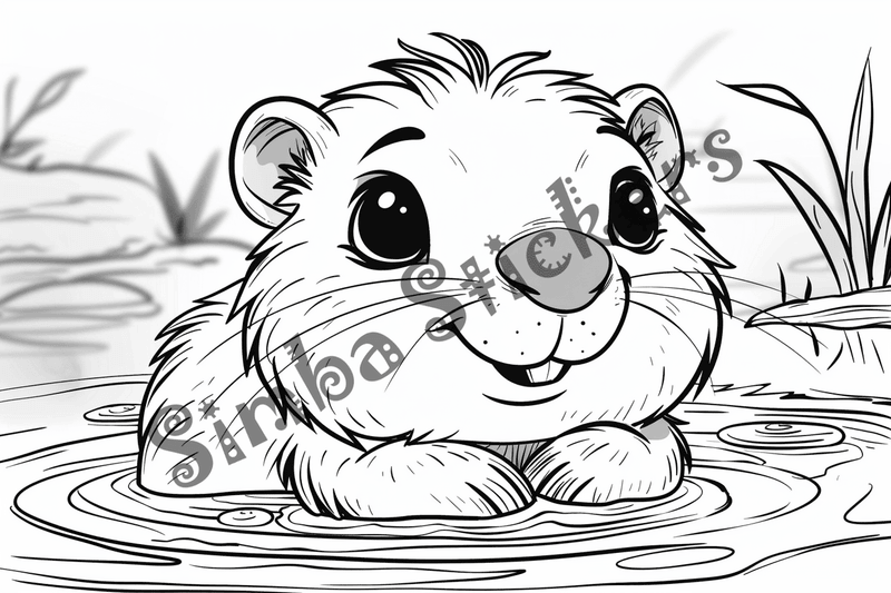 Colouring pages, bundle of groundhogs in water, 10 images