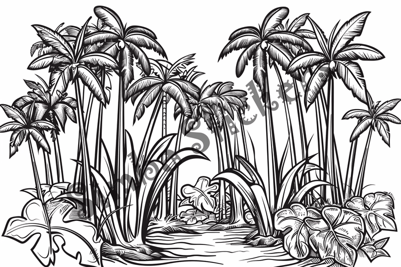 Colouring pages, bundle of Equatorial Rainforest landscape, 25 images 2