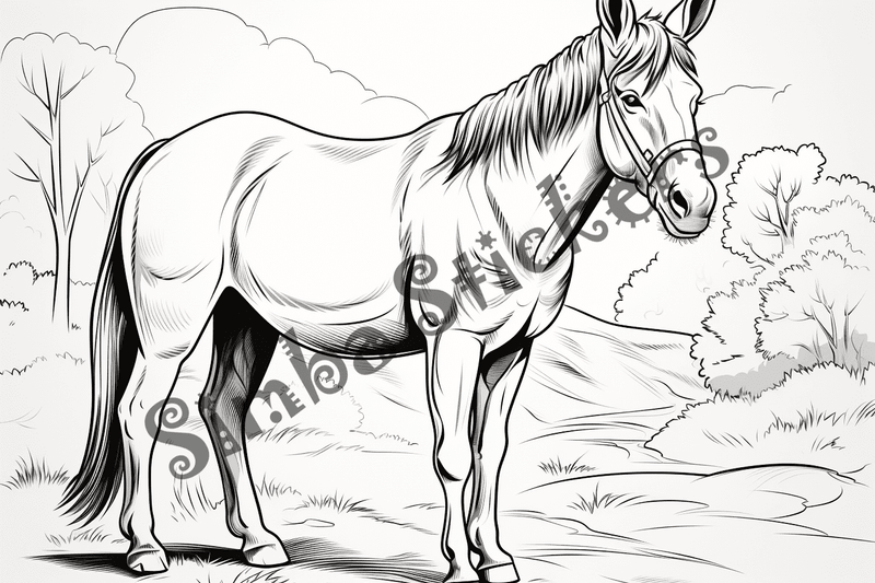 Colouring pages, bundle of singular mules, 10 images