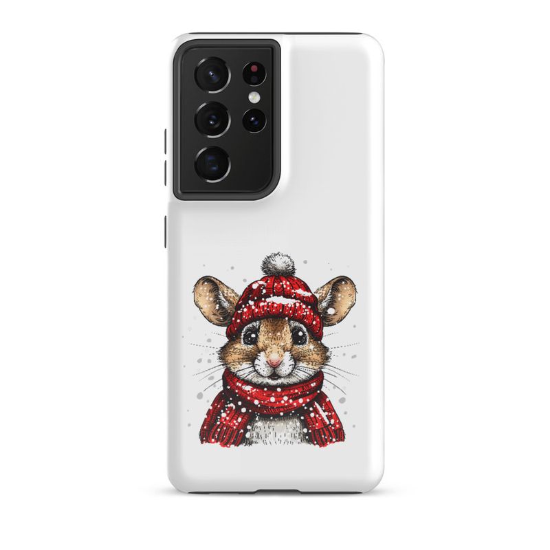 Tough Case for Samsung, Mouse wearing red winter hat and scarf in the snow, xg8dl3