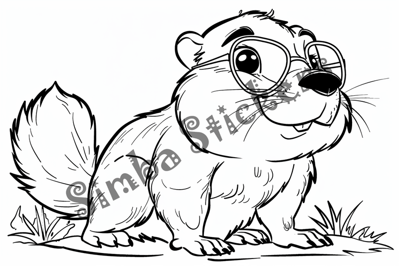 Colouring pages, bundle of beavers in hats, clothes, or glasses, 25 images