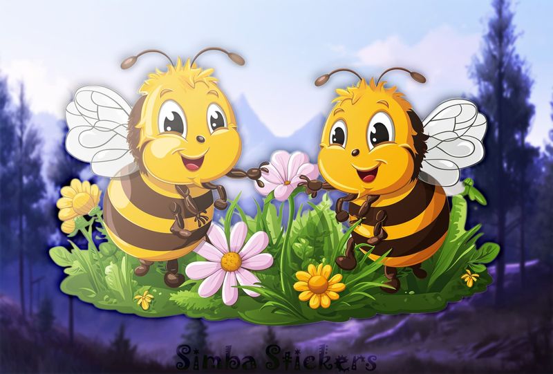 Bees buzzing around daisy flowers romantically