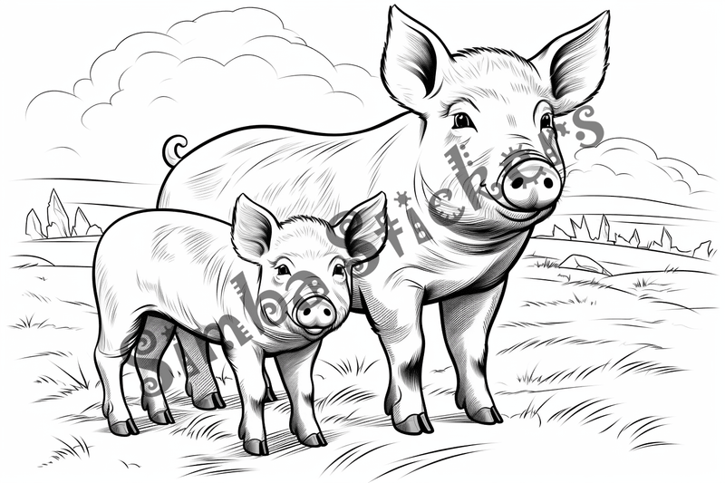 Colouring pages, bundle of pigs, 25 images
