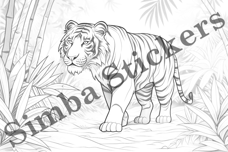 Colouring pages, bundle of tigers, 25 images