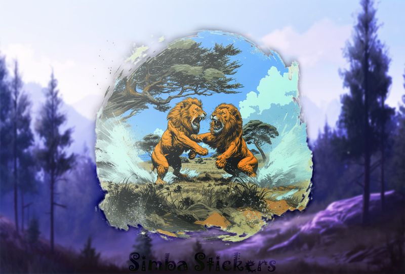 Two Lions fighting fiercely in the jungle, outline art, blyljo