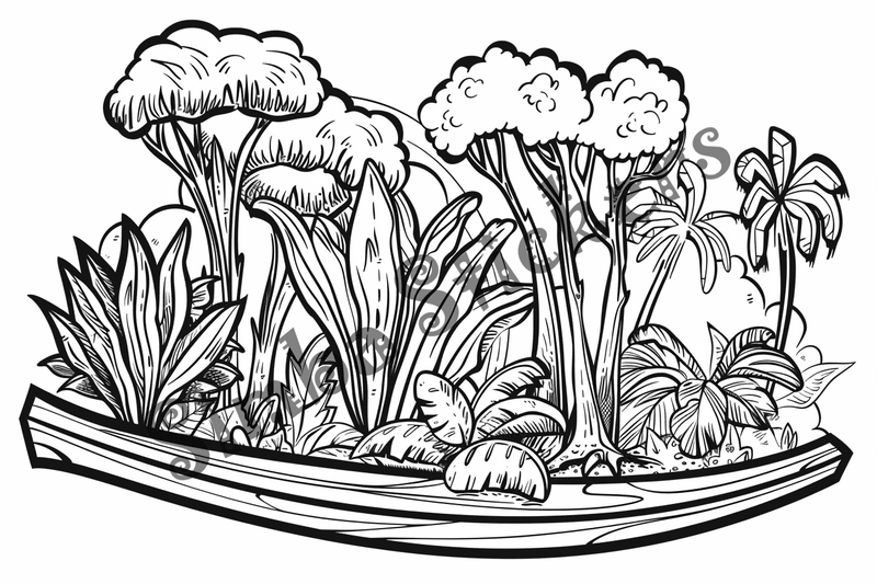 Colouring pages, bundle of Equatorial Rainforest landscape, 25 images