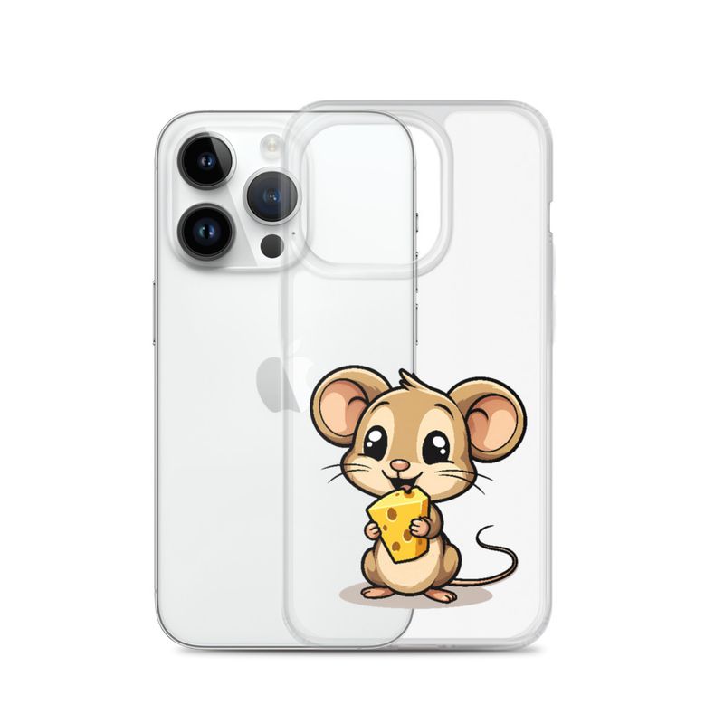 Clear Case for iPhone, Small Mouse happily licking large chunk of cheese, pqapy6