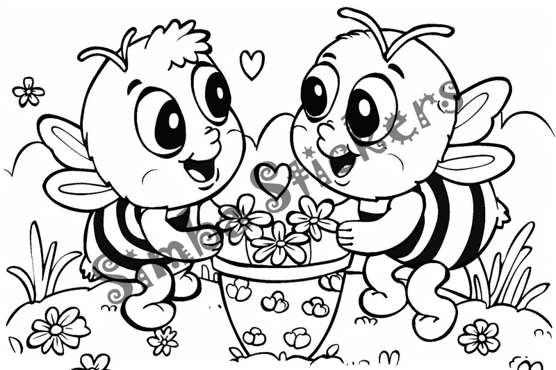 Colouring pages, bundle of bees in love, 10 images