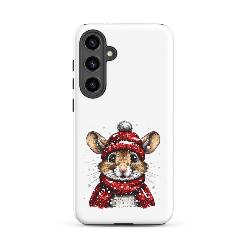 Tough Case for Samsung, Mouse wearing red winter hat and scarf in the snow, xg8dl3
