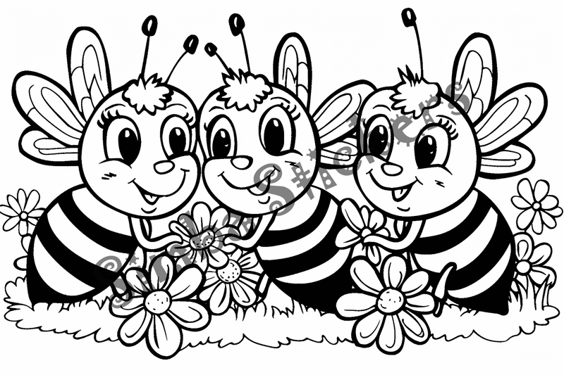 Colouring pages, bundle of bees, 25 images