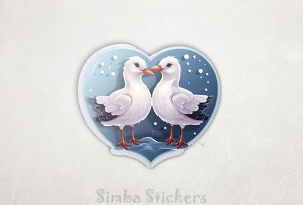 Seagulls in love in blue bubbly Valentine&#x27;s heart, 87nycs