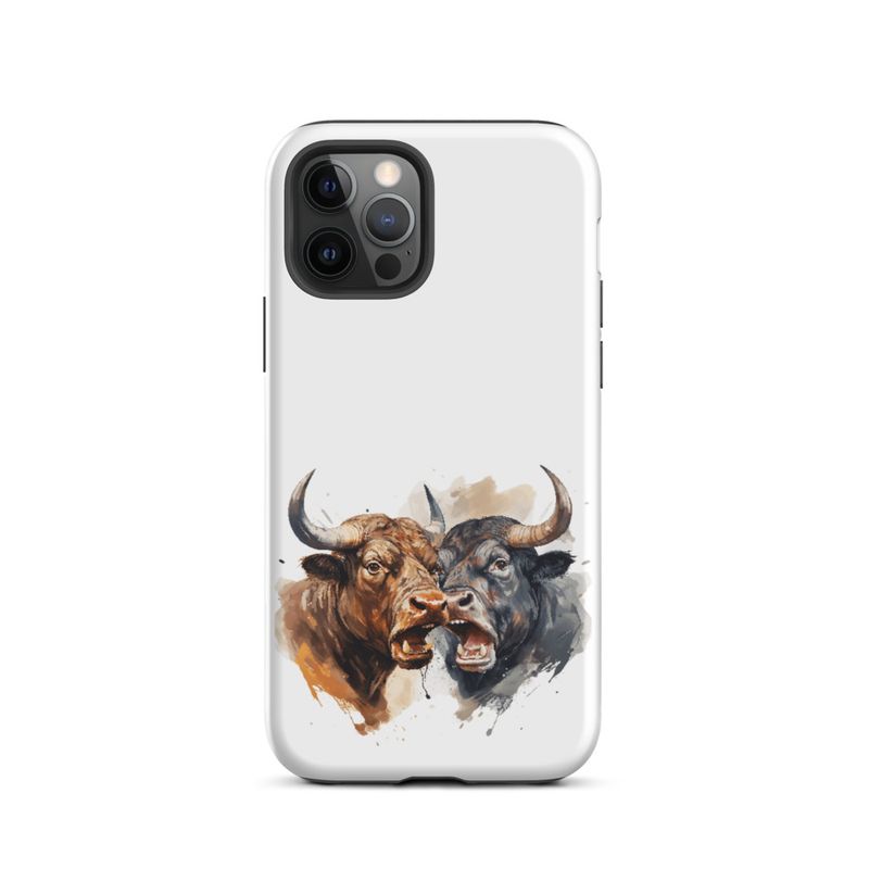 Tough Case for iPhone, Bulls facing up to each other, watercolour, dx5eff
