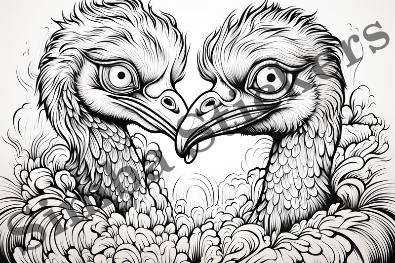 Colouring pages, Bundle of ostriches in love, 10 images