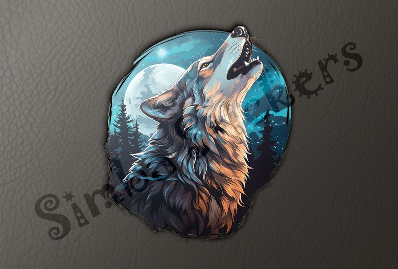 Wolf howling at the moon under colourful moonlight