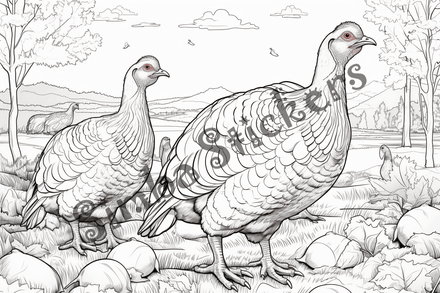 Colouring pages, bundle of turkeys on a farm, 10 images