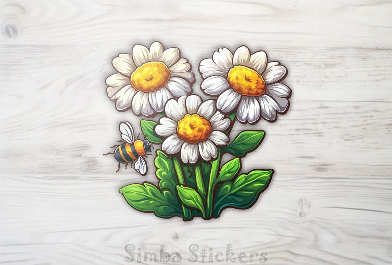 Bee buzzing around a daisy flower
