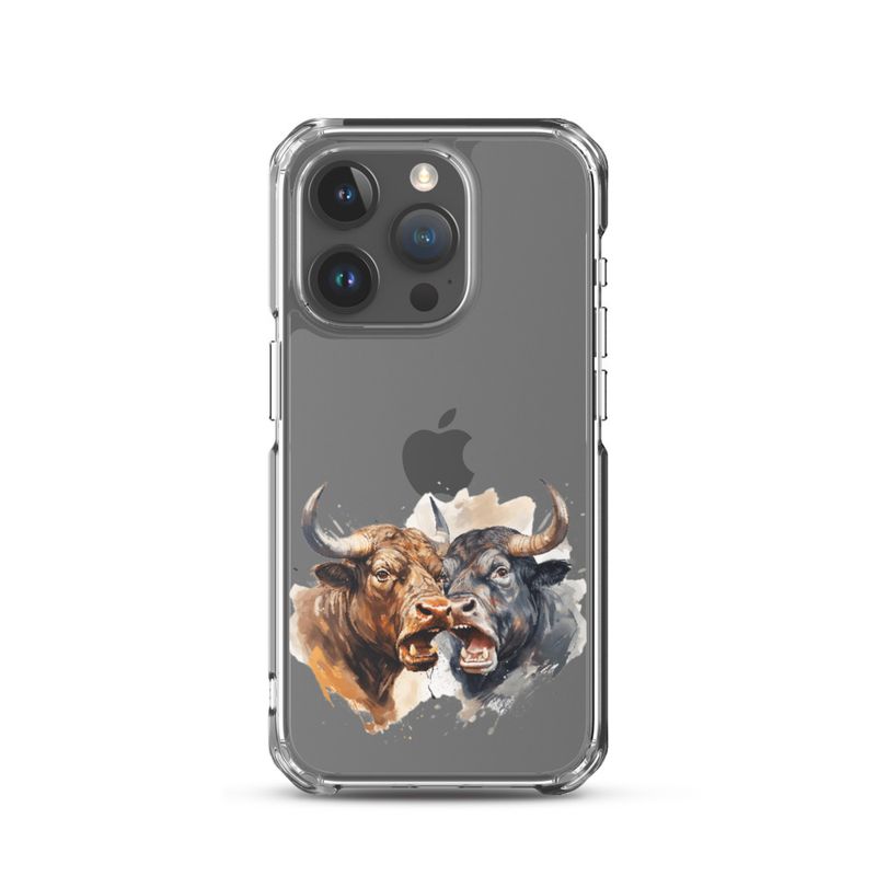 Clear Case for iPhone, Bulls facing up to each other, watercolour, dx5eff