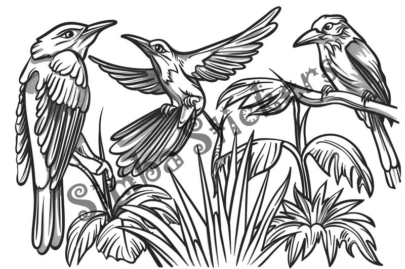Colouring pages, bundle of Equatorial Rainforest landscape, 25 images
