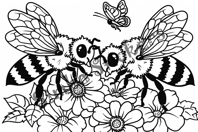 Colouring pages, bundle of bees in love, 25 images