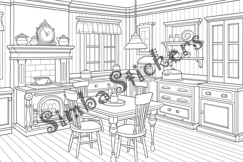 Colouring pages, bundle of house kitchens, 25 images
