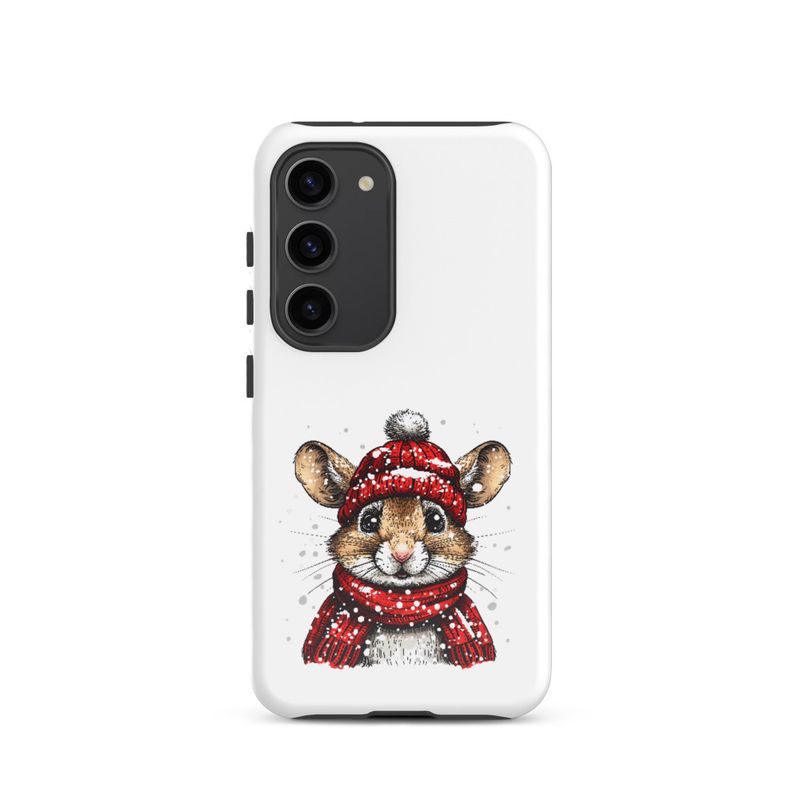 Tough Case for Samsung, Mouse wearing red winter hat and scarf in the snow, xg8dl3