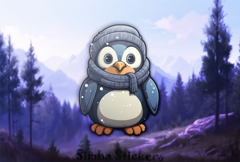 Penguin wearing scarf in the snow, ipn5zd