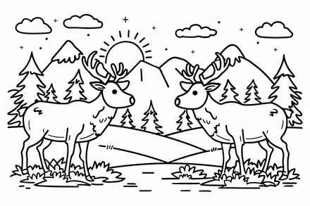 Colouring pages, bundle of elks, simple, 10 images