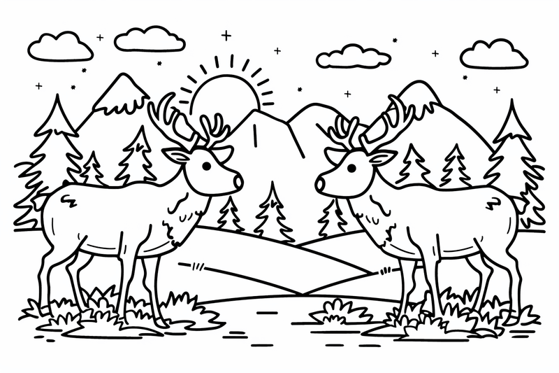 Colouring pages, bundle of elks, simple, 10 images