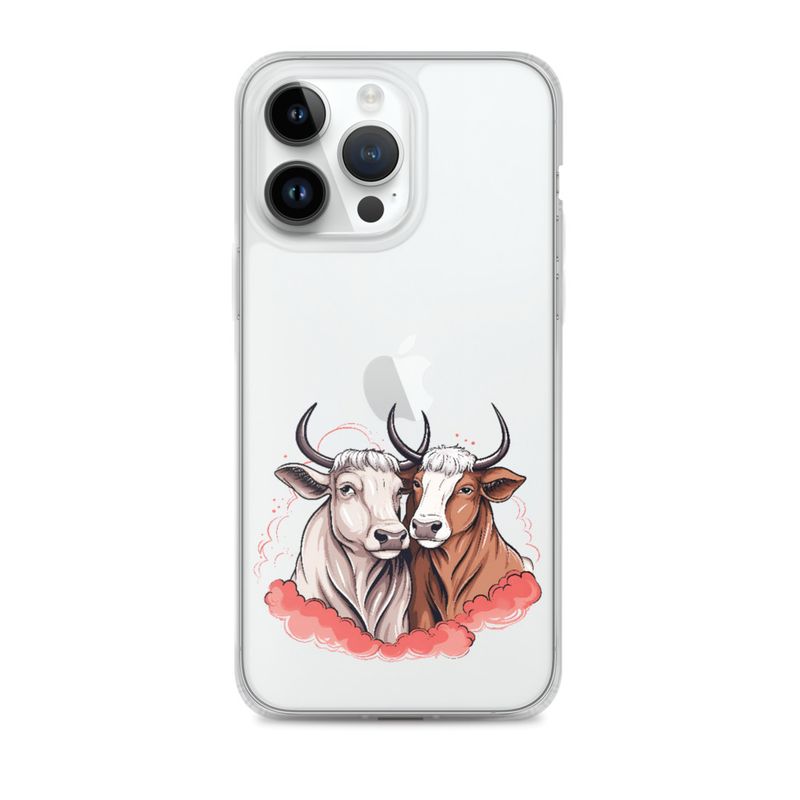 Clear Case for iPhone, Bull and cow, romantic, reddish clouds, qoucds