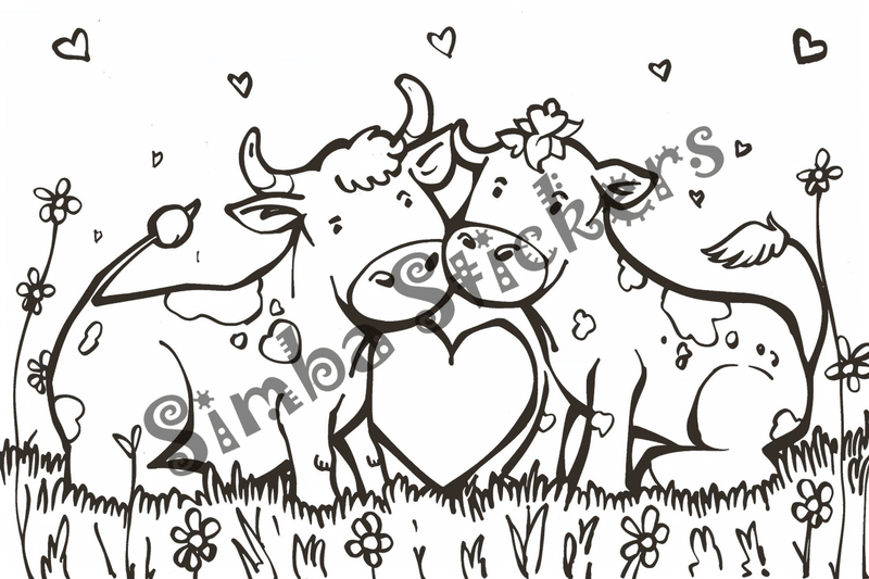 Colouring pages, bundle of cattle in love, 25 images