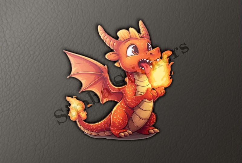 Cute baby red dragon breathing fire