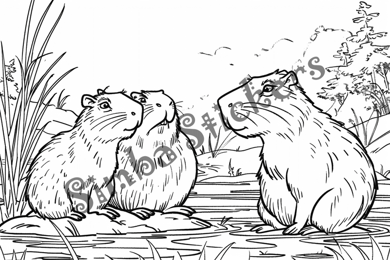 Colouring pages, bundle of capybaras, 50 images