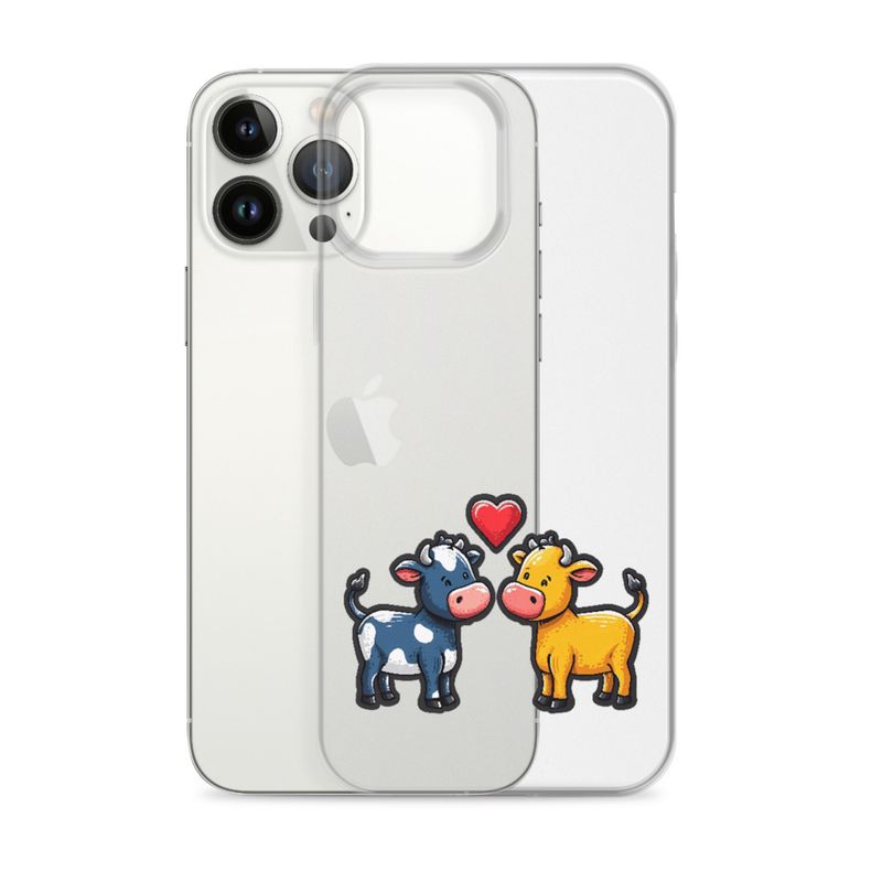Clear Case for iPhone, Cattle, bull and cow in love, colourful , heart in picture, fvta2y