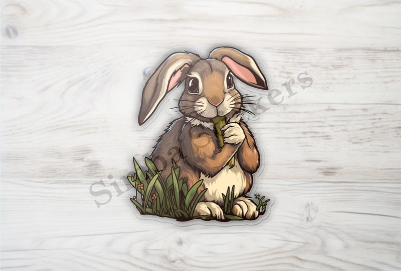 Bunny jumping on green vegetable