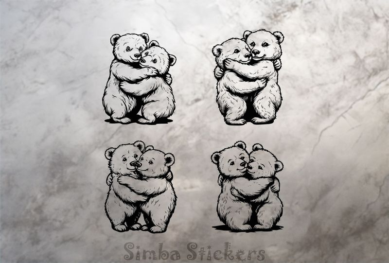 Bears in loving embrace cheek-to-cheek, 4-in-1, outline art, w1ul8x