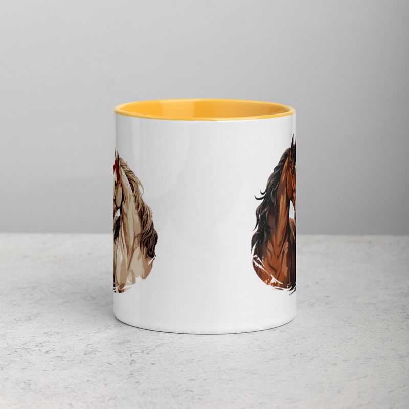White Ceramic Mug with Color Inside, 11&amp;15oz, Horses nose-to-nose, jbgjpy