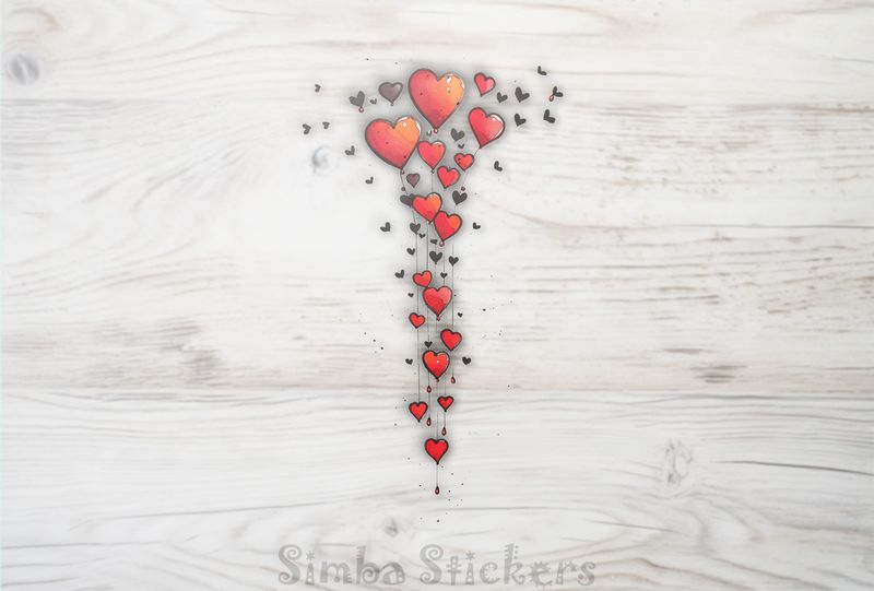 Butterflies swarming around romantic Valentine&#x27;s heart shape balloons, watercolour, ng9spc