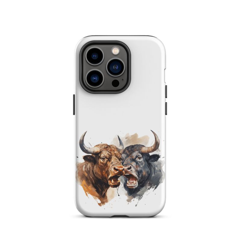 Tough Case for iPhone, Bulls facing up to each other, watercolour, dx5eff